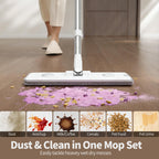 POPMOP Mop and Bucket Set, Flat Mop and Bucket System, Mop Bucket with Wringer, Wall Mop with Adjustable Handle (Max 61 Inches), 5 Washable Microfiber Mop Pads