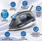 Pursteam Steam Iron for Clothes 1800W with LCD Screen, Nonstick Ceramic Soleplate, Auto Shutoff, Anti-Drip, Self-Cleaning
