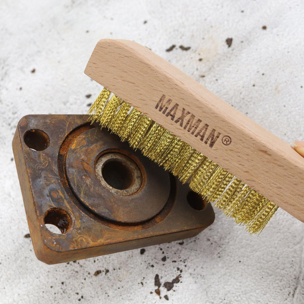 MAXMAN Brass Brush 2Pcs, 10" Soft Brass Bristle Brush, Rust/Weld Cleaner