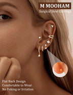 M MOOHAM Flat Back Earring Stacks for Women, Hypoallergenic 14k Real Gold Plated Hoop Stud Cartilage Earrings Stack Set Small Cute Helix Huggie Hoop Drop Earrings Trendy Jewelry Gifts for Women