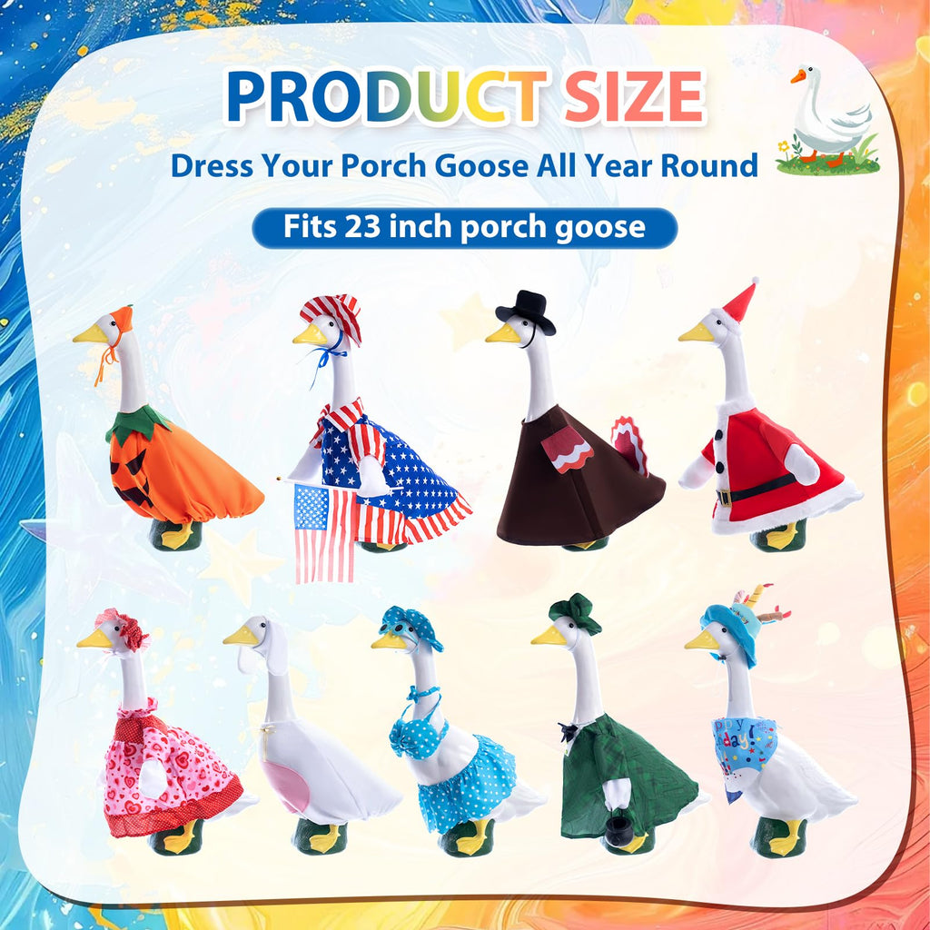 RIYYDEN 9 Set of Holiday Porch Goose Outfits All Seasons Holiday Christmas Birthday Easter Summer Hawaiian 4th of July Fall Lawn Goose Clothing Porch Clothes for Patio Yard Lawn Decor