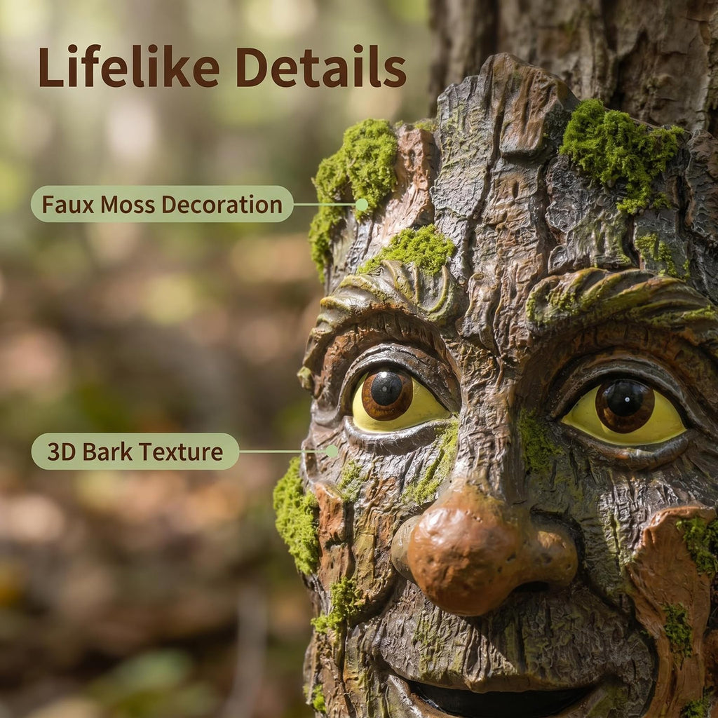 FmnyYaid Whimsical Tree Face Outdoor Statues Garden Decoration, Old Man Resin Statue Outdoor Tree Hugger for Yard Art, Trees Decorations Outdoor Wallmounted Statue
