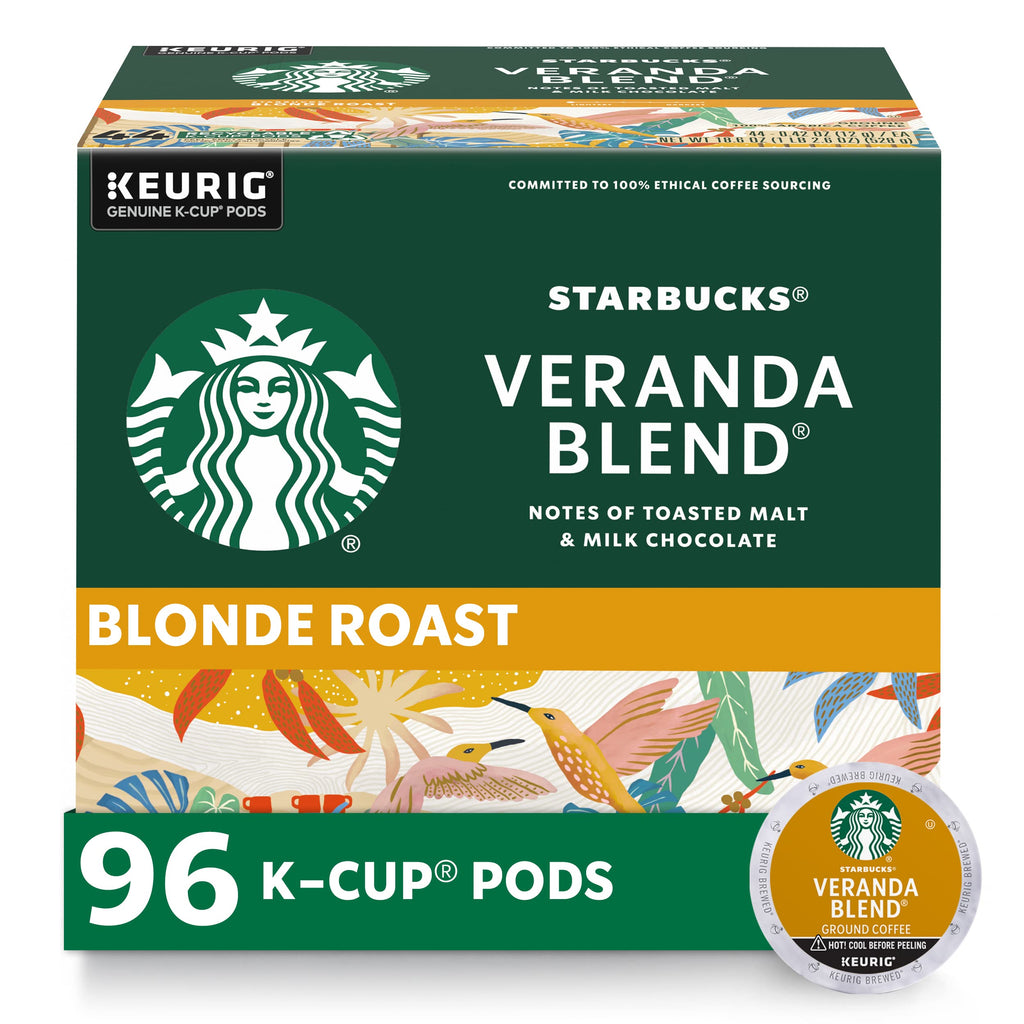 Starbucks K-Cup Coffee Pods, Starbucks Blonde Roast Hot or Iced Coffee, Veranda Blend, 96 Keurig Pods
