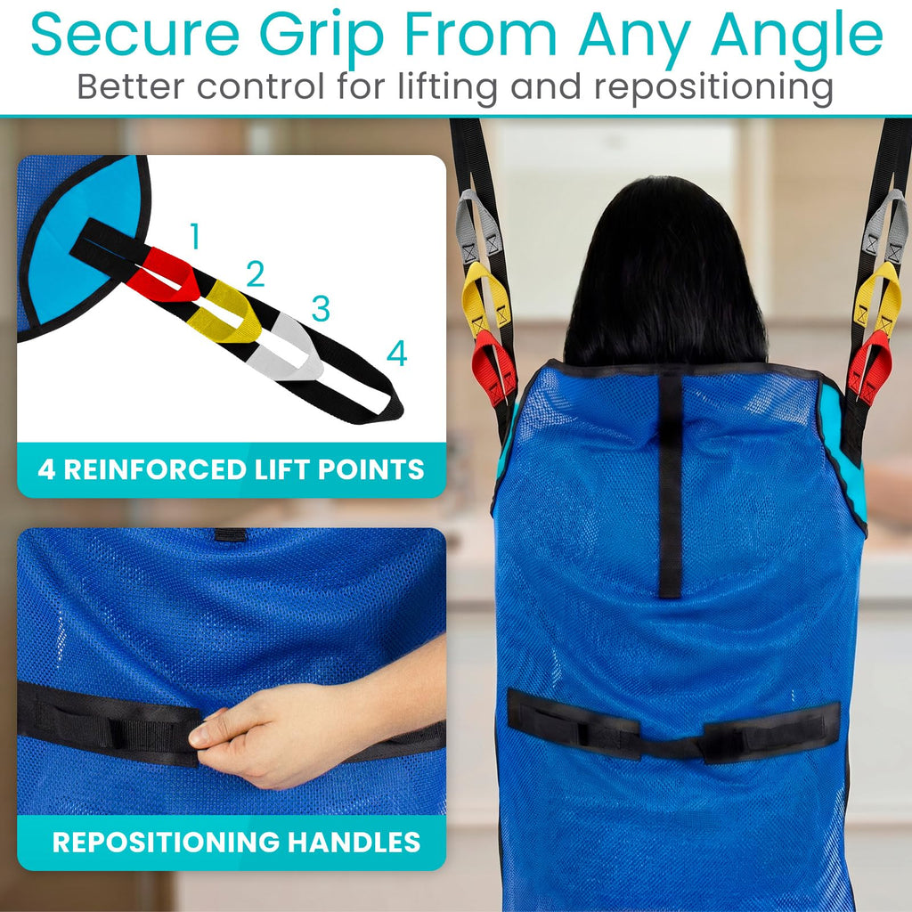 Vive Patient Lift Sling - Full Body Mesh Transfer Sling for Showering & Home Use - Hoyer Lift Pad for Elderly, Disabled, Bariatric - Patient Transfer Assist Device Blanket for Bed Positioning, Lifting