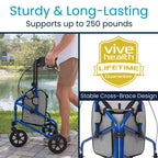 Vive Mobility 3 Wheel Walker - Three Wheeled Rollator for Seniors - Lightweight, Foldable, Narrow, Heavy Duty - for Elderly Men Women - Folding 3-Wheel Tri Scooter with Basket Bag
