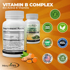MoxyVites Vitamin B Complex - B Vitamins Whole Food Supplement, B12 Methylcobalamin, B1, B2, B3, B5, B6, B7, B9 - for Stress, Energy and Immune Support, Vegan, 120 Capsules