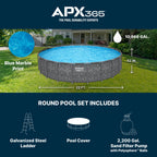 Bestway APX 365 22' x 52" Above Ground Pool, Round Metal Frame Outdoor Swimming Pool Set with Sand Filter Pump, Ladder, and Cover, Dark Marble