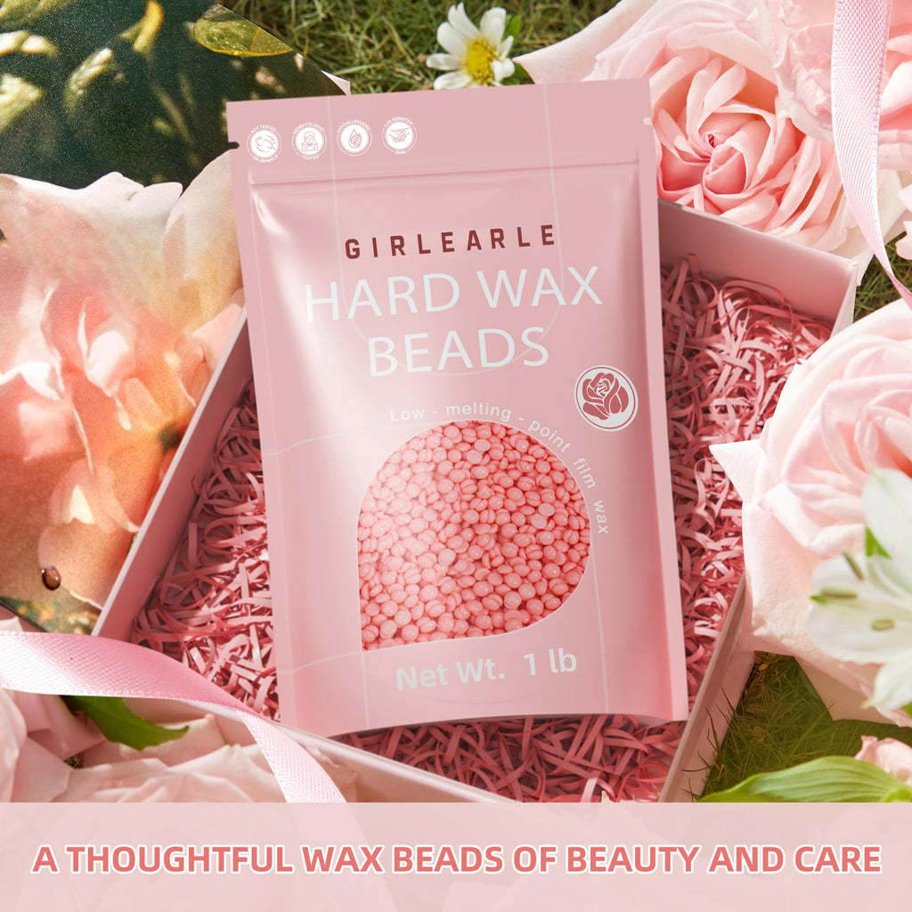 GIRLEARLE 1LB Wax Beads for Hair Removal Sensitive Skin with Rose Formula