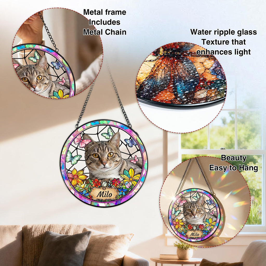 Personalized Pet Stained Glass Suncatcher Dog Cat Memorial Window Hanging