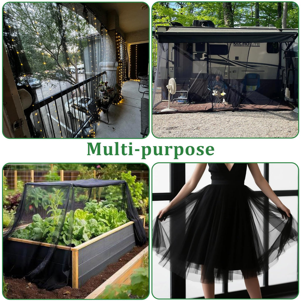 2PCS 10 x 16.5 Ft Mosquito Netting for Patio, Garden Mesh Netting, Fly Insect Bird Net Barrier for Protect Vegetables Plants, Mosquito Mesh Screen for Outdoor Patios Apartment Balcony (Black)