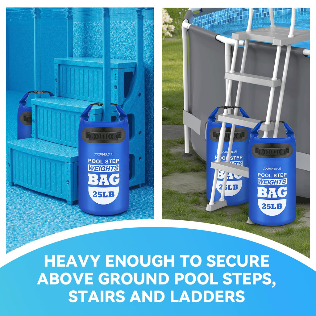 2 Pack 25lb Heavy Duty Pool Ladder Weights, Universal Above Ground Pool Step Sand Bags with Handles, 500D PVC Durable Waterproof & Foldable Sandbags for Swimming Pool Stairs (Navy Blue)