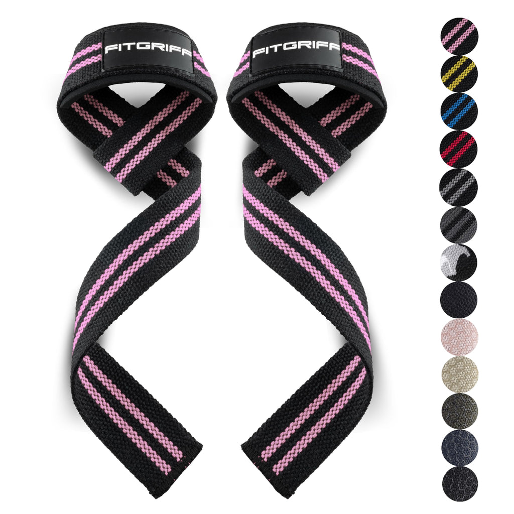 Fitgriff�� Lifting Wrist Straps for Weightlifting, Gym, Deadlift, Workout (Made of Premium Cotton & Padded) - Men & Women (Standard, Black/Pink)