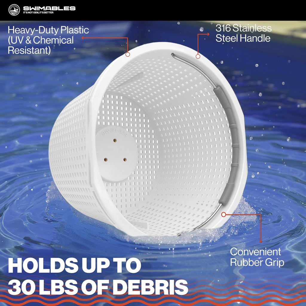 Swimables Pool Skimmer Basket Compatible with Waterway Skimmer Basket 542-3240 for Renegade Skimmers Pool Basket | Built-in Brass Weight | 316 Stainless Steel Handle & Convenient Rubber Grip