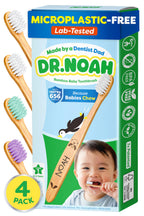 Dr. Noah Microplastic-Free Bamboo Baby Toothbrush | Dentist Designed | 656 Substances Safety Tested | BPA, PFAS & Phthalate Free | 4 Pack |Soft Bristles | Infant to Toddler, 6-12 Months, Age 2-4 Kids