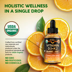 Vitamin D3 K2 USDA Organic Drops - Vitamin D3 10000 IU & K2 as MK-7 120mcg - Immune & Mood Support, Bone & Teeth Health - Sugar-Free Orange Flavor - Liquid Supplement - Made in USA - 2 FL OZ, 60 Days