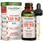Live Wise Naturals Vitamin D3 K2 Kids Liquid Drops - 112 Servings, Ultra Concentrated Formulation, Fast Absorption 800 IU & 35 MCG for Calcium & Bone Support - Daily Nutritional Support Parents Trust