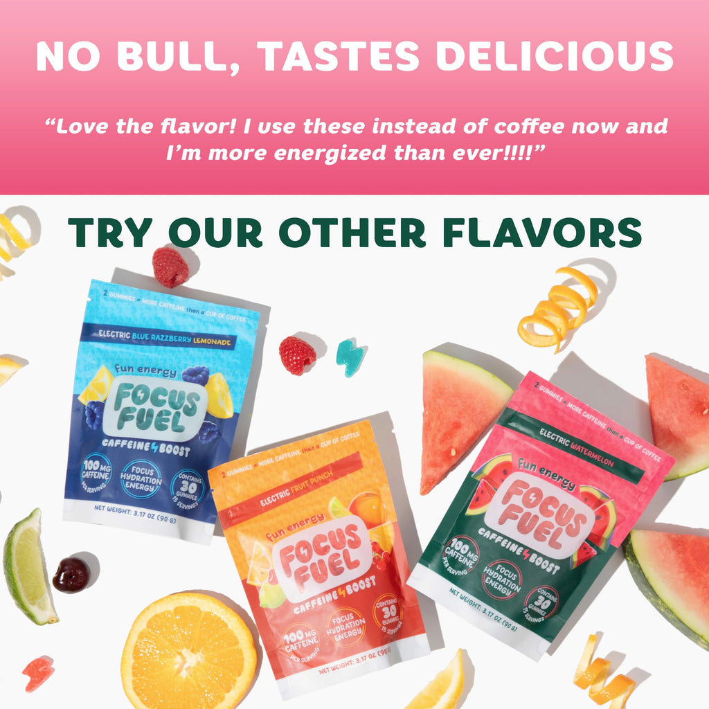 FocusFuel Energy Chews – Watermelon Flavor (15 Servings) – 100mg Caffeine + L-Theanine + B12, Magnesium – All-Natural Energy Boost – No Crash or Jitters