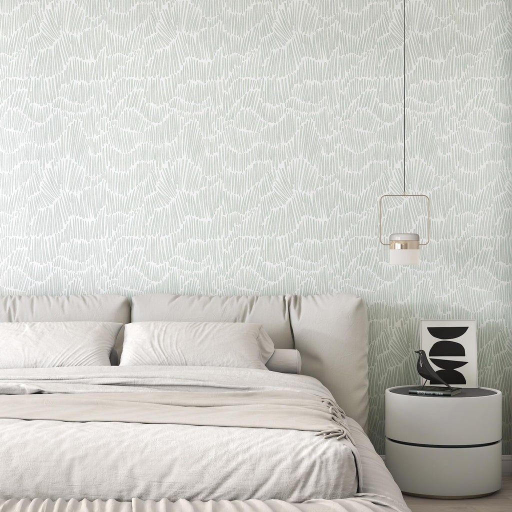 Theper Green Wallpaper 17.3"×118" Modern Striped Wall Paper Peel and Stick Wallpaper Boho Self Adhesive Removable Wallpaper for Bedroom Waterproof Vinyl White and Green Contact Paper