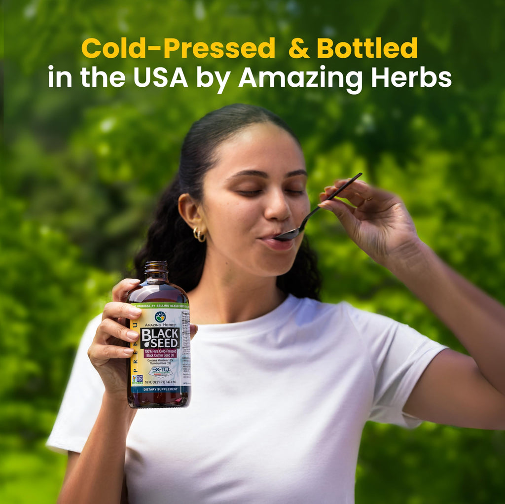 Amazing Herbs Premium Black Seed Oil - Gluten Free, Non GMO, Cold Pressed Nigella Sativa Aids in Digestive Health, Immune Support, Brain Function, Joint Mobility - 4 Fl Oz (Pack of 2)