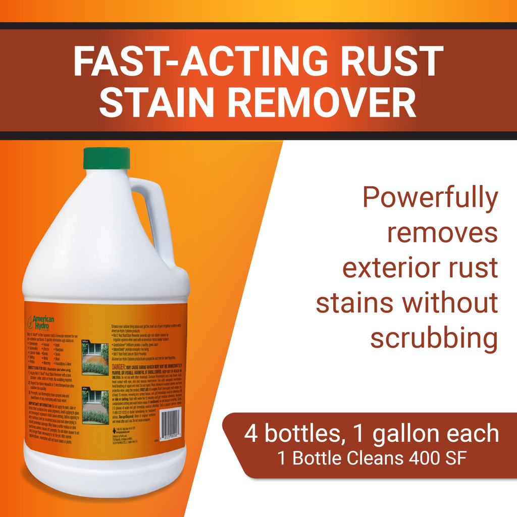 RID-O-RUST Outdoor Liquid Rust Stain Remover, Removes Stains, Calcium, and Limescale from Concrete, Vinyl Siding, and More, 1 Gallon Bottles (4 Pack)