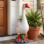 RiKoDaM Large Porch Goose Statue,Resin Front Porch Goose Decor,20In,White