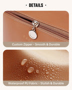 EACHY Travel Makeup Bag for Women, PU Leather Cosmetic Bag, Brown, Medium