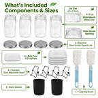 Wnfou 4 Pack Sprouting Jar Kit with Wide Mouth Mason Jars, Sprouting Lids, Stands, Drip Trays and Brushes, Seed Sprouter Set for Growing Broccoli, Mung Bean and Fresh Sprouts for Indoor Kitchen Use