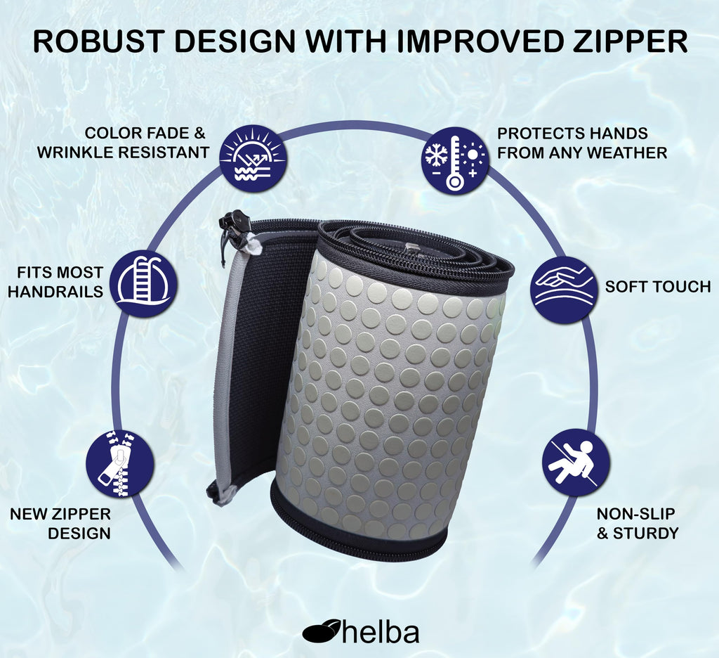 Helba Pool Railing Covers for Inground Pools - 6 Feet Neoprene Zippered Pool Rail Cover, Slip-Resistant Hand Grip Rails for Inground Pool Entry, Gray