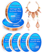 FIVEIZERO 6 Rolls 6 Size Jewelry Making Copper Wire Kit - 18/20/22/24/26/28 Gauge Pure Dead Soft Bare Copper Wire for Electroculture Gardening, Crafting, Beading, Sculpting