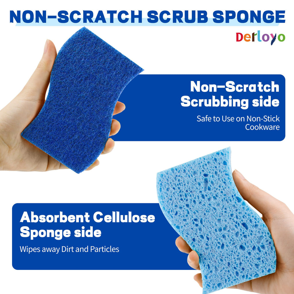Non Scratch Scrub Sponges, 24 Count Kitchen Sponges Pack Safe on Non-Stick Cookware, Dual Sided Cleaning Sponges for Dishes, Blue
