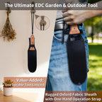 YANG Hori Hori Garden Knife, 7" Stainless Steel Gardening Knife with Oxford Cloth Sheath, Full Tang Beechwood Handle Garden Tool for Dividing Plants & Weeding, Forked Tip for Transplanting