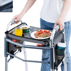 BAGSFY Walker Tray with Cup Holder & Side Pocket – Hard Top Walker Table for Seniors – Folding Walker Accessory for Meals, Reading, Drinks – Non-Slip Surface, Tool-Free Install, Universal Fit
