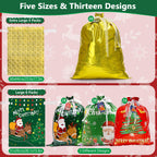 Koncci 32Pcs Drawstring Christmas Bags, Assorted Sizes Large Medium Small