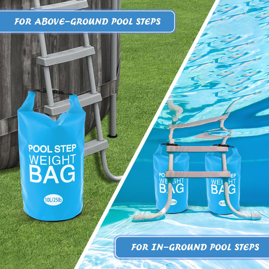 2 Pack 10L/25lb Universal Pool Step Weights 250D PVC Waterproof Swimming Pool Ladder Weights No Breaken Above Ground Pool Ladder Sand Bags, Foldable Pool Stair Weights for Pool Steps (Sky Blue)