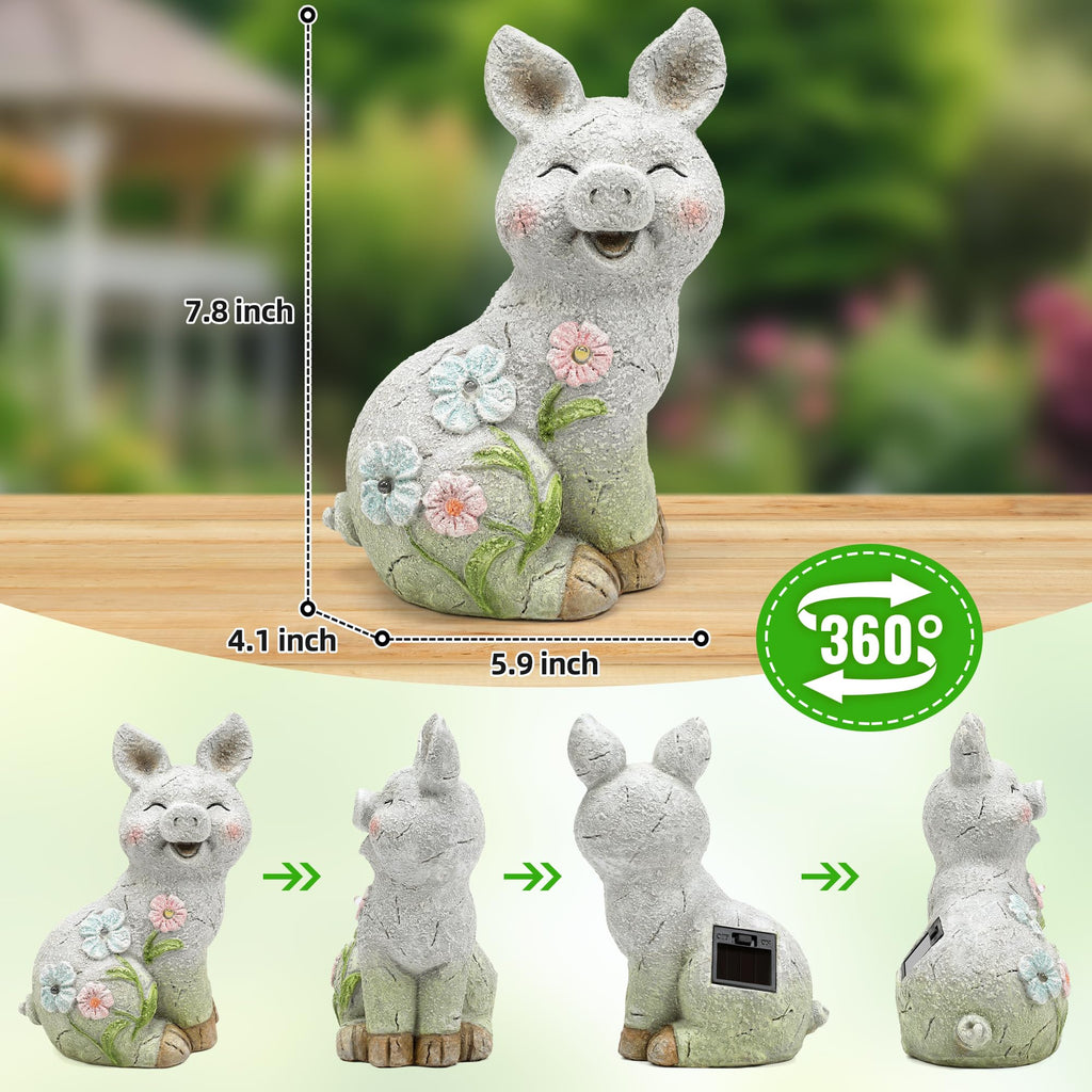 Solar Pig Statues Garden Decor,Outdoor Statue with Light for Lawn Ornaments