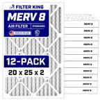 Filter King 20x25x2 Air Filter (MERV 8) (12-Pack) Dust & Allergy Control AC Furnace Filters, MADE IN USA, HVAC, Pleated, Electrostatic (Actual Size: 19.5 x 24.5 x 1.75)