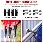 FORTEM Bungee Cord Assortment, 32pk Bungee Cords Multi Pack, Includes 10", 18", 24", 32", 40" Bungees and 8" Canopy/Tarp Ball Ties, Plastic Coated Metal Hooks