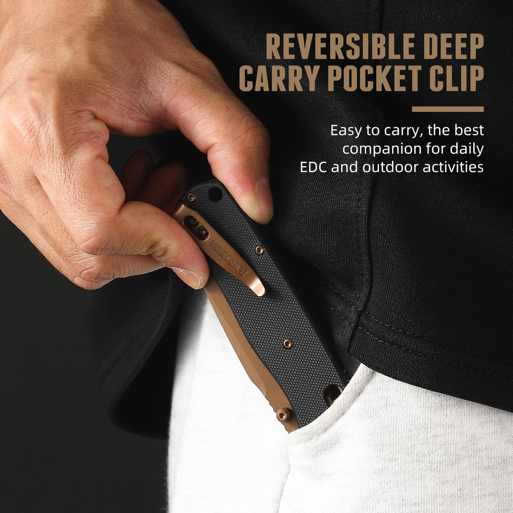 VIRENKNIFE Folding Pocket Knife，Lightweight Pocket Knife 2.95'' 14C28N Steel Blade G10 Handle Small EDC Knife with Pocket Clip,Crossbar Lock，Sharp Camping Survival Hiking Knife Gifts for Men Women