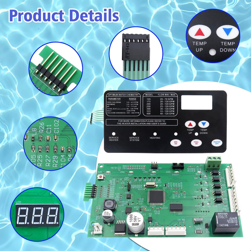 ROBOA 42002-0007S Control Board Kit (461105) with 472610Z Switch Pad Compatible, Replacement for Pentair MasterTemp 400/300/250, with Sta-Rite Max-E-Therm SR400/SR333/SR200
