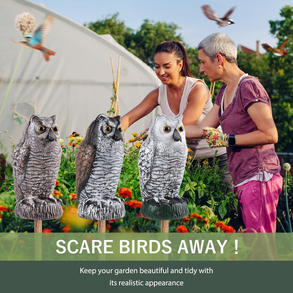 Fake Owl Decoy to Scare Birds Away, Plastic Garden Owl Scarecrow for Garden, Waterproof Owl Statue for Courtyard Orchard Doorway Roof Owl Decor 3 Pack