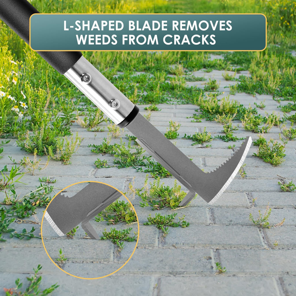 BARAYSTUS Crack Weeder, Stainless Steel Manual Crevice Weeding Tool,13" Weed Grabber Remover, L-Shaped Manual Weeder Puller, Durable Crevice Weeding Tool for Sidewalk Garden Patio Lawn