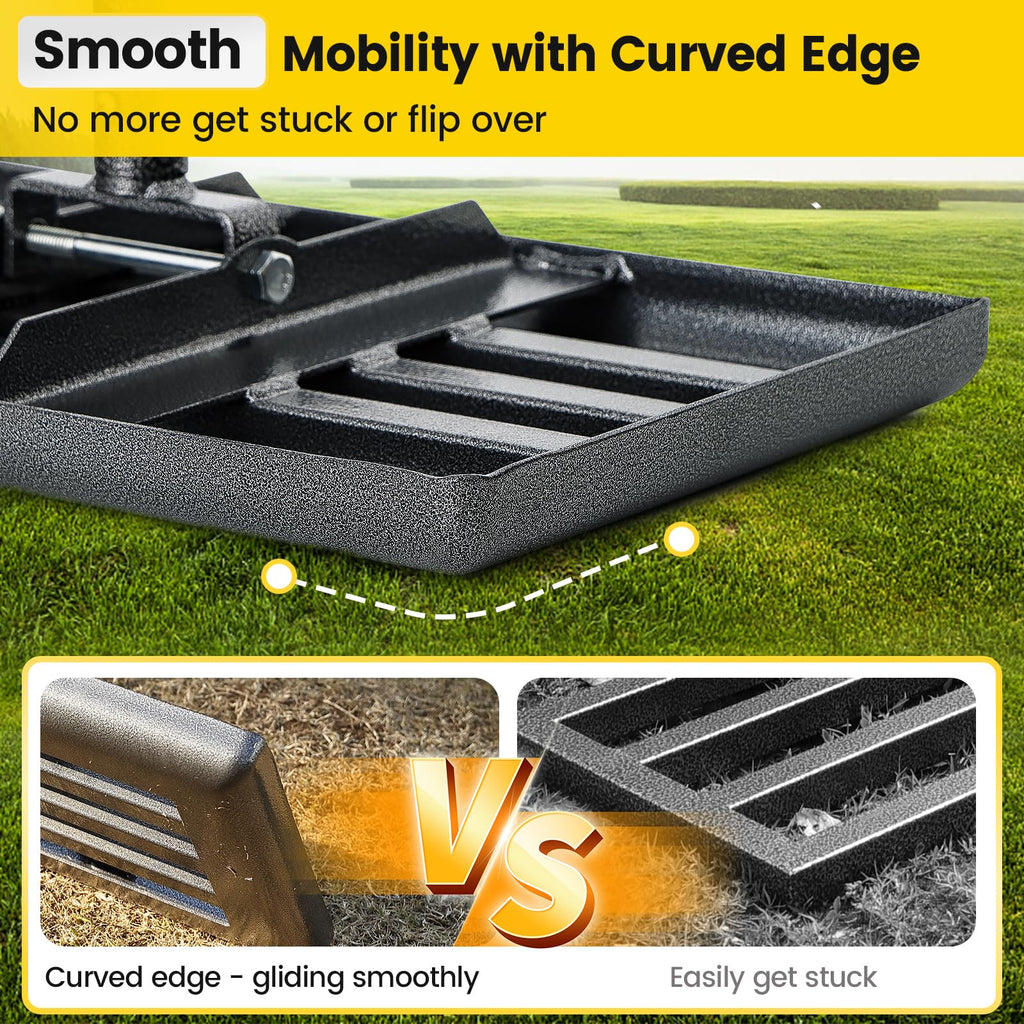 Lawn Leveling Rake, Heavy Duty 17"x10" Curved Ground Plate, 72" Long Handle Lawn Leveler Tool Landscape Rake for Compost Soil Dirt Sand Grass Peat Moss