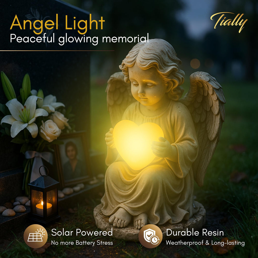 TIALLY Solar Angel Garden Statue, 8" Guardian Memorial Outdoor Light