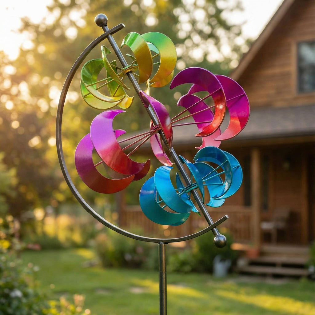 Large Kinetic Solar Wind Spinner Outdoor Metal 3D Yard Art with Stake