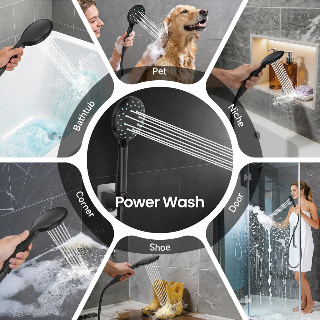 Veken High Pressure Rain Shower Head with Handheld, Square Rainfall Shower Heads with 5-Mode Handheld Spray Combo, Detachable Hand Held Showerhead, Bathroom Decor，Dual Matte Black Regaderas Para