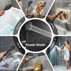 Veken High Pressure Rain Shower Head with Handheld, Square Rainfall Shower Heads with 5-Mode Handheld Spray Combo, Detachable Hand Held Showerhead, Bathroom Decor，Dual Matte Black Regaderas Para