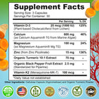 Plant-Based Calcium 600mg (Aquamin) – Vegan Calcium Magnesium Zinc D3 with Vitamin K2 & Organic Turmeric – Enhanced Bone and Muscle Health & Strength, Immune Support for Women & Men - 90 Count