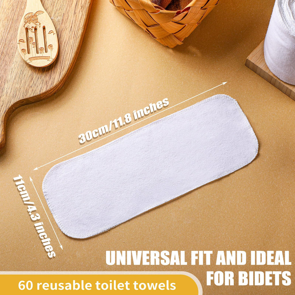 FuWeave 60 Pack Reusable Toilet Paper Towels No Tear Bidet Towels Washable Toilet Paper Bulk Paperless Rolls Cotton Treadmill Family Cloth Wipes (White)