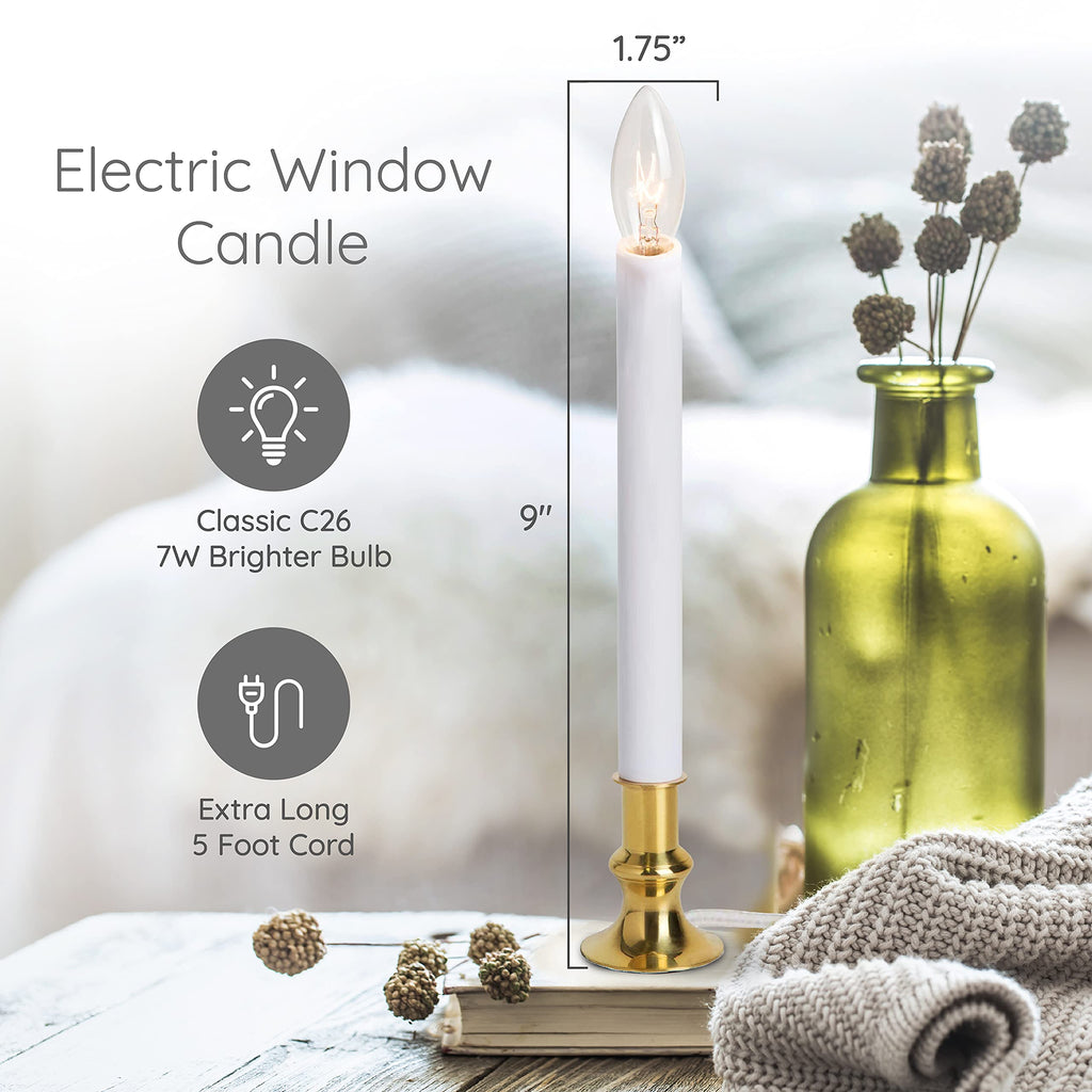 TUDAK Electric Christmas Window Candle Lamp - 6-Pack | Brass-Plated Base with LED Bulbs | Dusk-to-Dawn Auto Sensor | Turns On in Dark, Off in Light | Ready to Use!