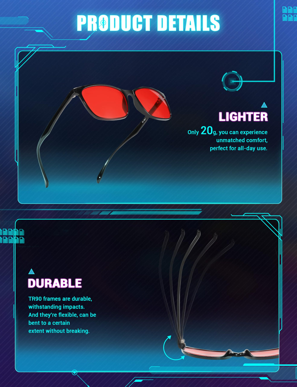 TIJN Blue Light Blocking Glasses for Men Women - Red Light Glasses for Computer Gaming - Dual AR Coating Lens - Screen Fatigue & UV Protection - 2 Pack